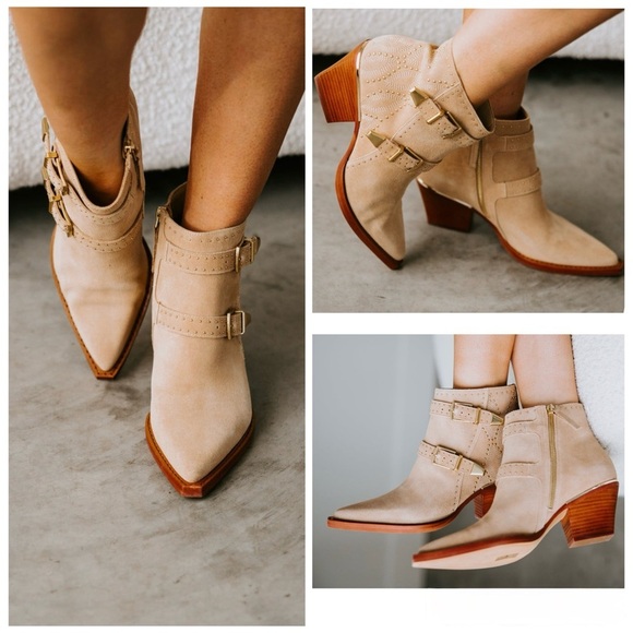 DOLCE VITA RONNIE Western Buckled Camel Suede Booties Women’s Size 6 - Picture 2 of 11